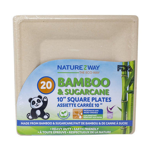Natzway Plates Bamboo Square 10in 20c