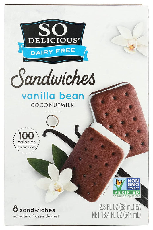 So Delicious Dairy Free Vanilla Bean Coconutmilk Frozen Dessert Sandwich 8c
