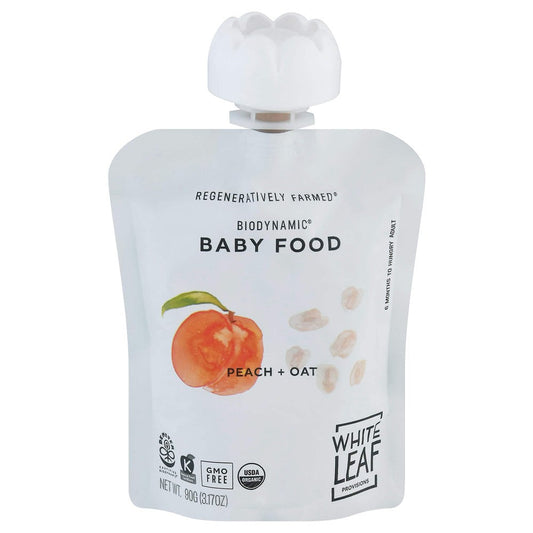 White Leaf Provisions Organic Biodynamic Baby Food - Peach + Oat 3.17oz